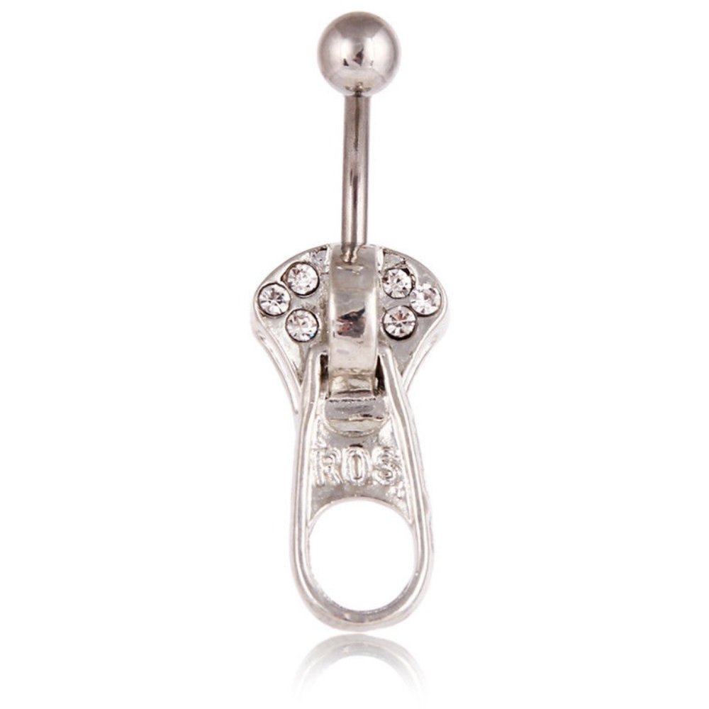 ⤵️$16 NWT Zipper Rhinestone Belly Navel Belly Ring